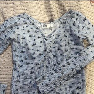 Hollister Light Blue Floral V-Neck Top